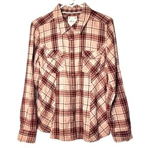 Style & Co. Plaid Snap Button Up Shirt Roll Tab Sleeve Cotton Size L‎ Western
